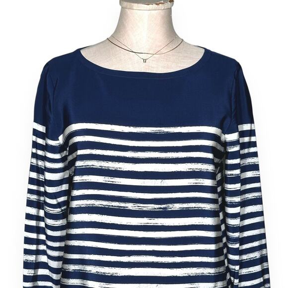VINCE 100%Silk Shift Dress Marker Stripe Long Sleeve Career Business Casual Blue - Picture 3 of 12
